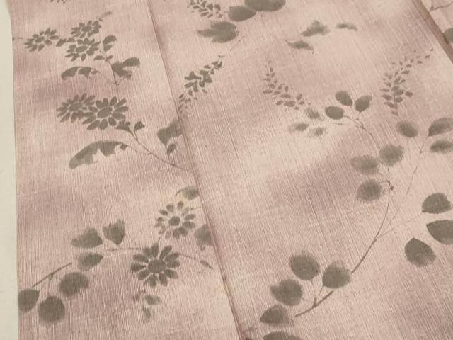 平和屋着物▽上質な小紋　単衣　紬地　手描き　草花文　正絹　逸品　CAAT0770dy