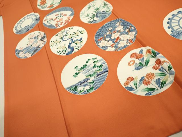 平和屋着物▽訪問着　単衣　草花丸文　正絹　逸品　CAAT0772dy