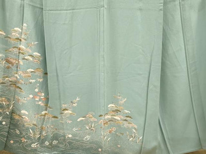 平和屋着物▽訪問着　単衣　松竹梅風景文　たたき染め　金彩　正絹　逸品　CAAT0773dy