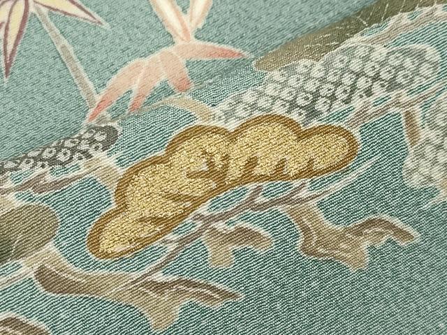 平和屋着物▽訪問着　単衣　松竹梅風景文　たたき染め　金彩　正絹　逸品　CAAT0773dy
