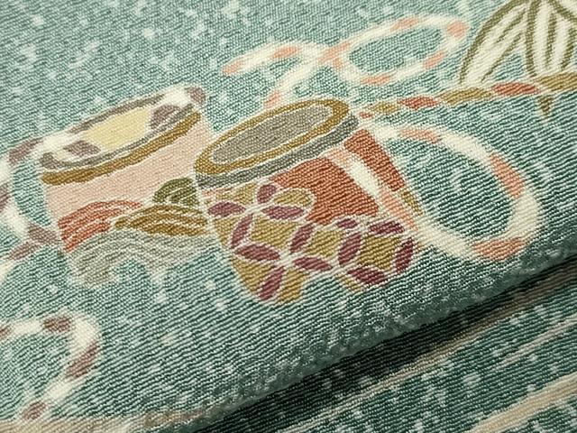 平和屋着物▽訪問着　単衣　松竹梅風景文　たたき染め　金彩　正絹　逸品　CAAT0773dy