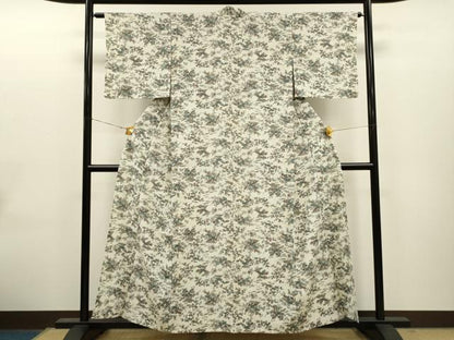 平和屋着物▽上質な小紋 単衣 流水草花文 正絹 逸品 CAAT0774dy