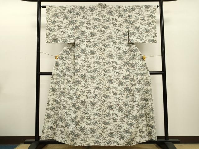平和屋着物▽上質な小紋 単衣 流水草花文 正絹 逸品 CAAT0774dy