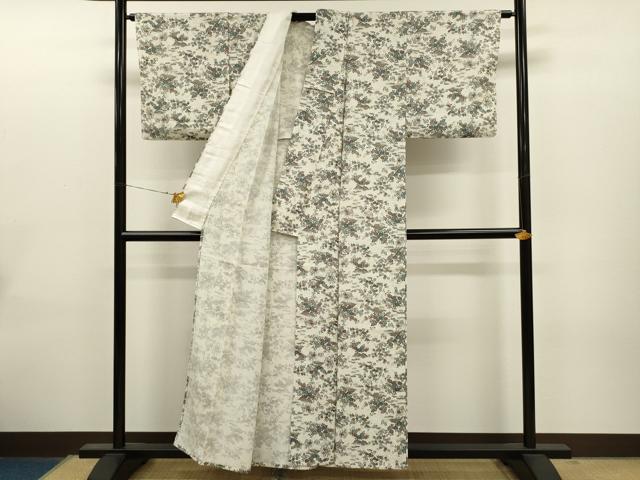 平和屋着物▽上質な小紋 単衣 流水草花文 正絹 逸品 CAAT0774dy