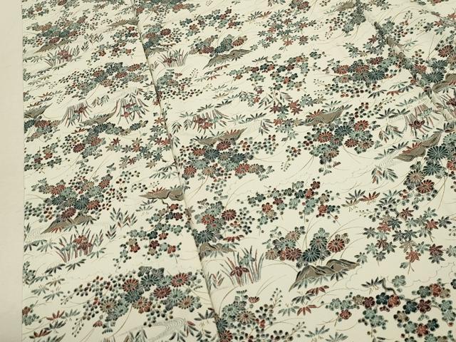 平和屋着物▽上質な小紋 単衣 流水草花文 正絹 逸品 CAAT0774dy