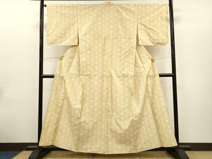 平和屋着物▽本場大島紬 単衣 麻の葉文様 反端付き 正絹 逸品 CAAT0775dy