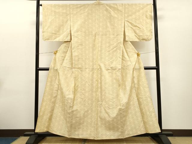 平和屋着物▽本場大島紬 単衣 麻の葉文様 反端付き 正絹 逸品 CAAT0775dy