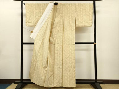 平和屋着物▽本場大島紬 単衣 麻の葉文様 反端付き 正絹 逸品 CAAT0775dy