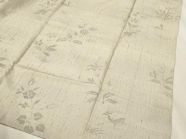 平和屋着物▽上質な紬　単衣　動物草花文　正絹　逸品　CAAT0778dy