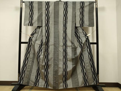 平和屋着物▽上質な紬 単衣 麻の葉間道 正絹 逸品 未使用 CAAT0779dy