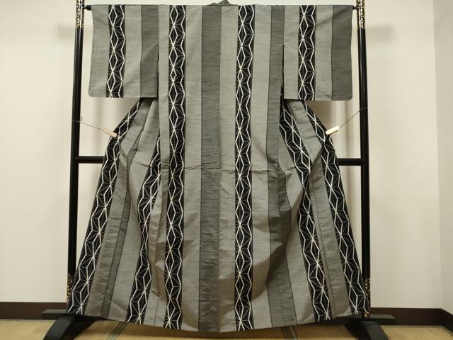 平和屋着物▽上質な紬 単衣 麻の葉間道 正絹 逸品 未使用 CAAT0779dy