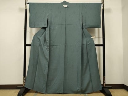 平和屋着物▽上質な色無地 単衣 花尽し地紋 千草色 正絹 逸品 CAAT0782dy
