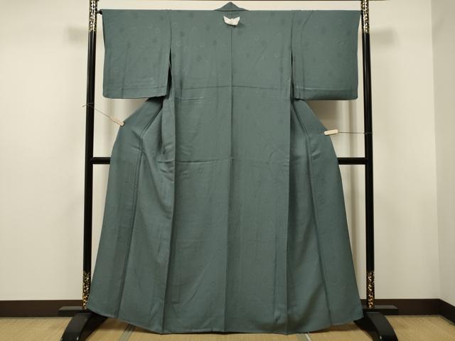 平和屋着物▽上質な色無地 単衣 花尽し地紋 千草色 正絹 逸品 CAAT0782dy
