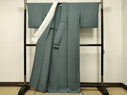 平和屋着物▽上質な色無地 単衣 花尽し地紋 千草色 正絹 逸品 CAAT0782dy