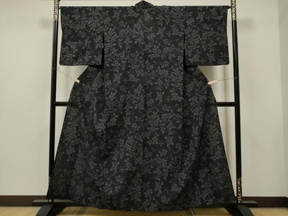 平和屋着物▽本塩沢 単衣 110亀甲 枝花文 正絹 逸品 CAAT0783dy