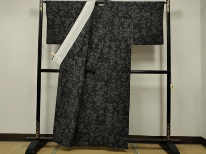 平和屋着物▽本塩沢 単衣 110亀甲 枝花文 正絹 逸品 CAAT0783dy