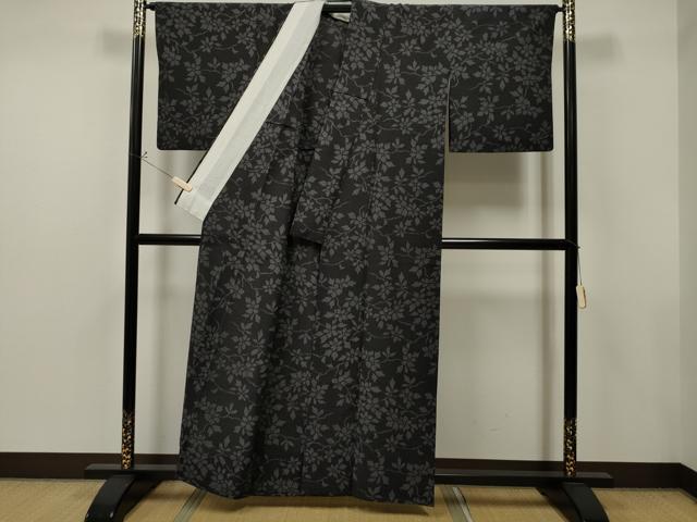 平和屋着物▽本塩沢 単衣 110亀甲 枝花文 正絹 逸品 CAAT0783dy