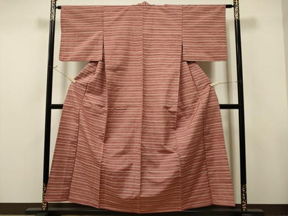 平和屋着物▽上質な紬 単衣 横段文 正絹 逸品 CAAT0788dy