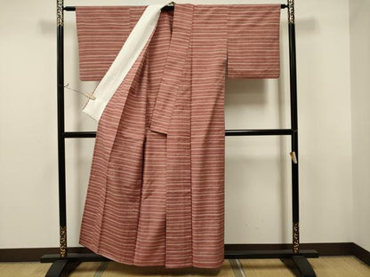 平和屋着物▽上質な紬 単衣 横段文 正絹 逸品 CAAT0788dy