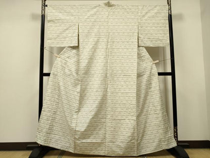 平和屋着物▽上質な紬 単衣 横段吉祥文 正絹 逸品 CAAT0790dy