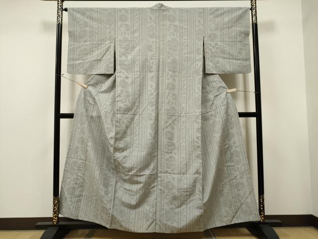 平和屋着物▽結城紬 奥順 はたおり娘 単衣 80亀甲 花唐草間道 正絹 逸品 CAAT0792dy