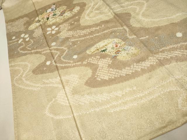 平和屋着物▽訪問着　単衣　絞り　刺繍　流水草花文　金銀彩　正絹　逸品　CAAT0793dy