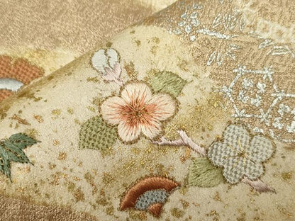 平和屋着物▽訪問着　単衣　絞り　刺繍　流水草花文　金銀彩　正絹　逸品　CAAT0793dy