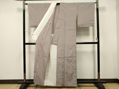 平和屋着物▽上質な小紋 単衣 縞 正絹 逸品 CAAT0798dy