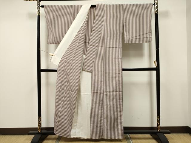 平和屋着物▽上質な小紋 単衣 縞 正絹 逸品 CAAT0798dy