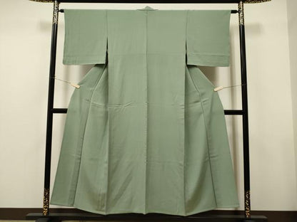 平和屋着物▽上質な色無地 単衣 山葵色 正絹 逸品 未使用 CAAT0799dy