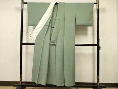 平和屋着物▽上質な色無地 単衣 山葵色 正絹 逸品 未使用 CAAT0799dy