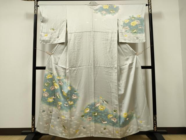 平和屋着物▽訪問着 単衣 草花文 暈し染め 金彩 正絹 逸品 CAAT0800dy