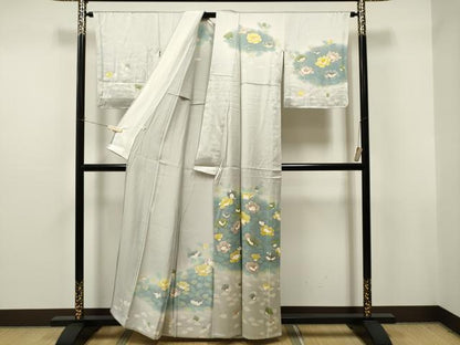 平和屋着物▽訪問着 単衣 草花文 暈し染め 金彩 正絹 逸品 CAAT0800dy