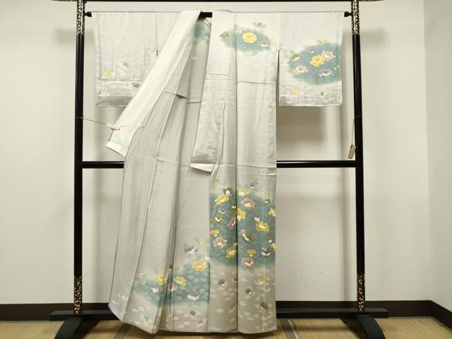 平和屋着物▽訪問着 単衣 草花文 暈し染め 金彩 正絹 逸品 CAAT0800dy