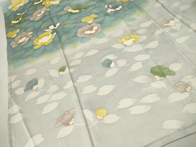 平和屋着物▽訪問着 単衣 草花文 暈し染め 金彩 正絹 逸品 CAAT0800dy