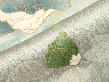 平和屋着物▽訪問着 単衣 草花文 暈し染め 金彩 正絹 逸品 CAAT0800dy