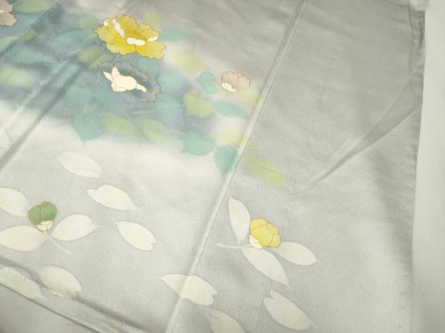 平和屋着物▽訪問着 単衣 草花文 暈し染め 金彩 正絹 逸品 CAAT0800dy