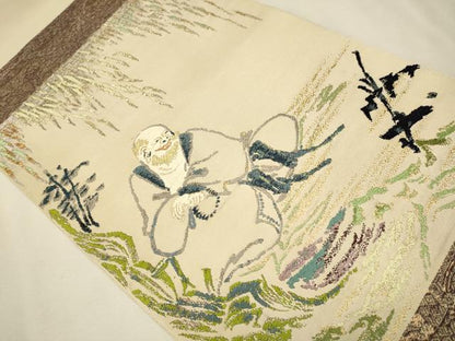 平和屋着物●龍村平蔵製　六通柄　本袋帯　人物文　金銀糸　正絹　逸品　CAAT0803hy