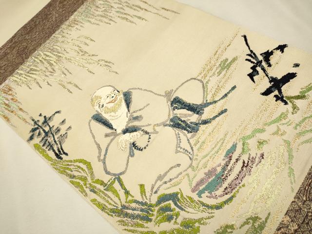 平和屋着物●龍村平蔵製　六通柄　本袋帯　人物文　金銀糸　正絹　逸品　CAAT0803hy
