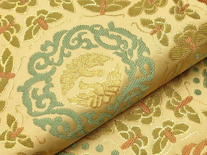 平和屋着物●龍村晋謹製　全通柄袋帯　博匠名錦　天平向鳥蝶錦　金糸　色紙付き　正絹　逸品　CAAT0804hy