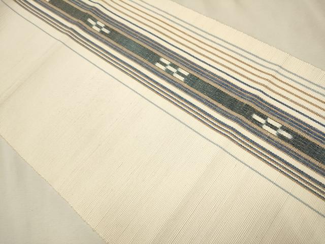 平和屋着物●沖縄県伝統工芸品　八重山ミンサー　手織り　八寸名古屋帯　吉祥間道　綿　逸品　CAAT0808hy