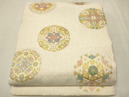 平和屋着物●六通柄袋帯 唐織紀行 花丸文 金糸 正絹 逸品 CAAT0847hy