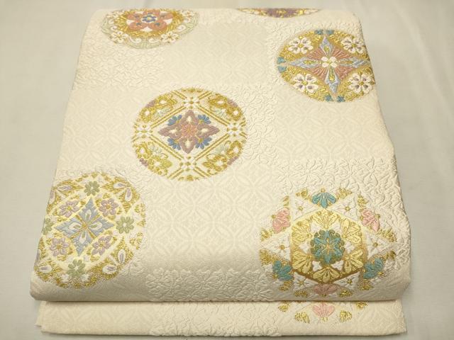 平和屋着物●六通柄袋帯 唐織紀行 花丸文 金糸 正絹 逸品 CAAT0847hy