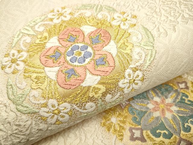 平和屋着物●六通柄袋帯 唐織紀行 花丸文 金糸 正絹 逸品 CAAT0847hy