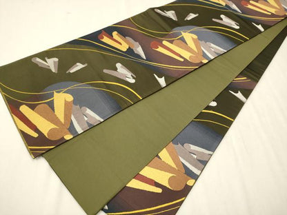 平和屋着物●六通柄袋帯　流水絵巻文　正絹　逸品　CAAT0848hy