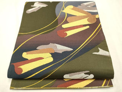 平和屋着物●六通柄袋帯　流水絵巻文　正絹　逸品　CAAT0848hy
