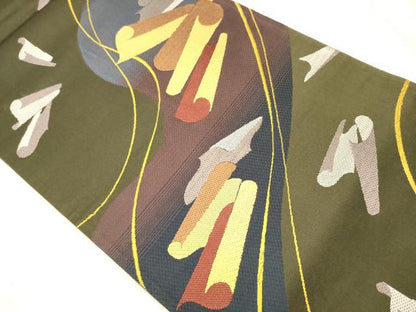 平和屋着物●六通柄袋帯　流水絵巻文　正絹　逸品　CAAT0848hy