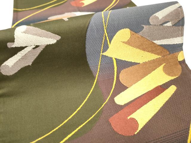 平和屋着物●六通柄袋帯　流水絵巻文　正絹　逸品　CAAT0848hy
