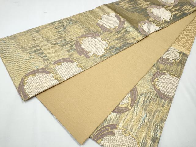 平和屋着物●六通柄袋帯 雪輪束ね熨斗文 金糸 正絹 逸品 CAAT0850hy