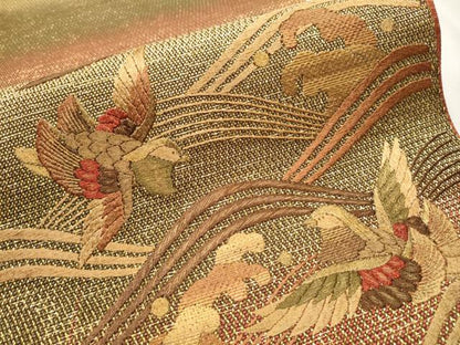 平和屋着物●ひなや工房 くむ・あむ・おる 伊豆蔵明彦 太鼓柄袋帯 総刺繍 流水飛鳥文 金糸 正絹 逸品 CAAT0858hy